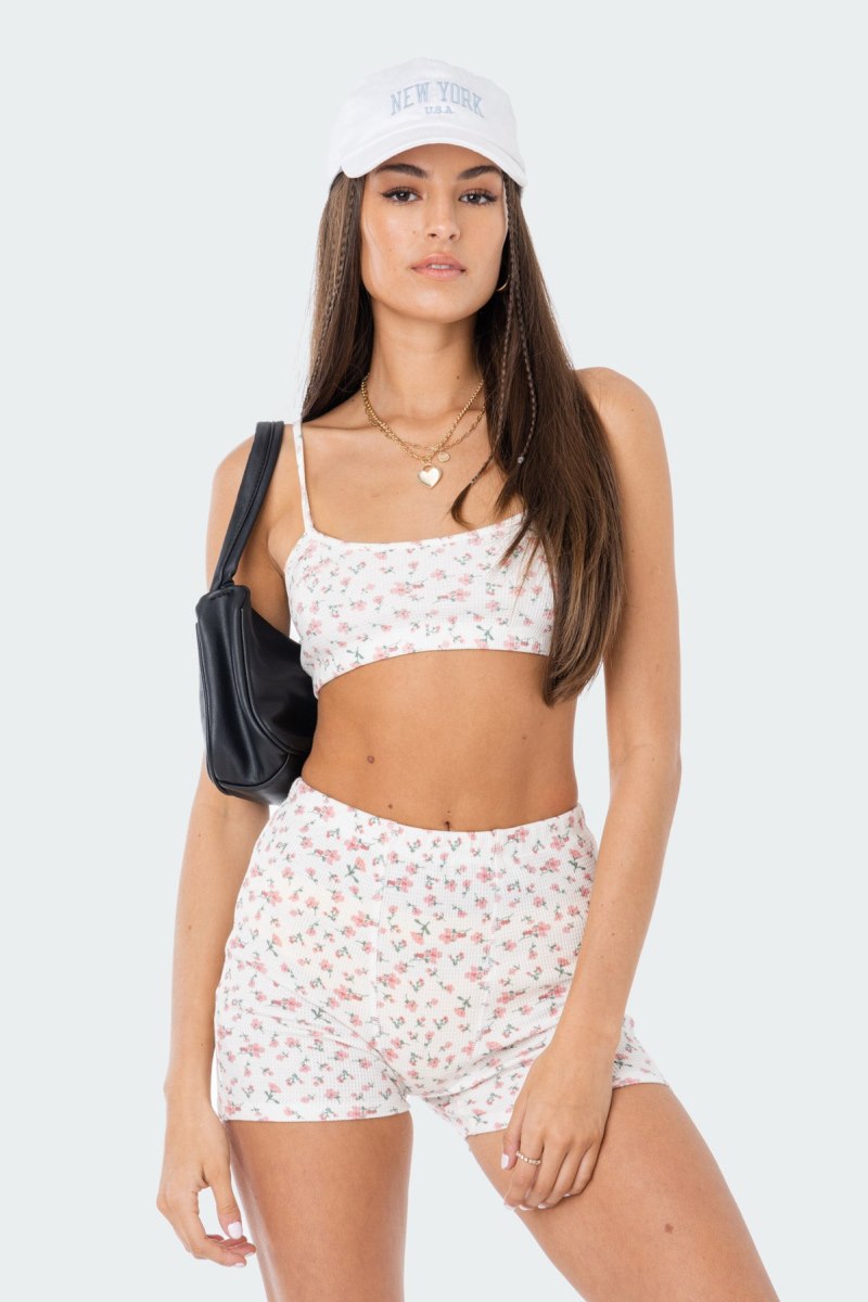 Edikted Primrose Waffle Shorts Cream | USA GW354515I7