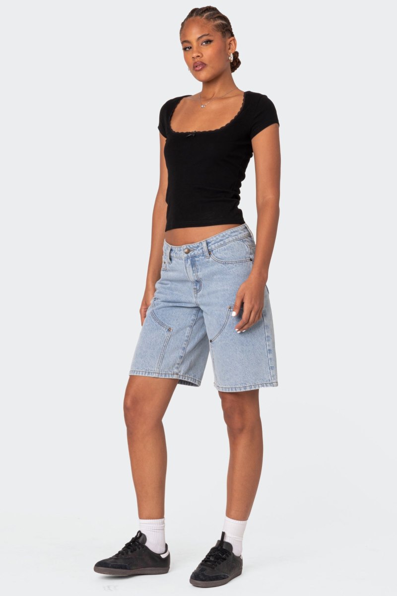 Edikted Priscilla Lace Trim T Shirts Black | USA AX934413G2