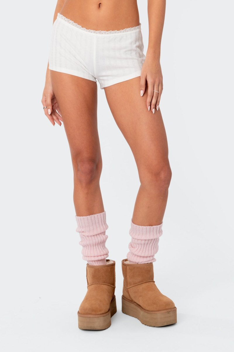 Edikted Prissy Pointelle Micro Shorts White | USA YR910731N9