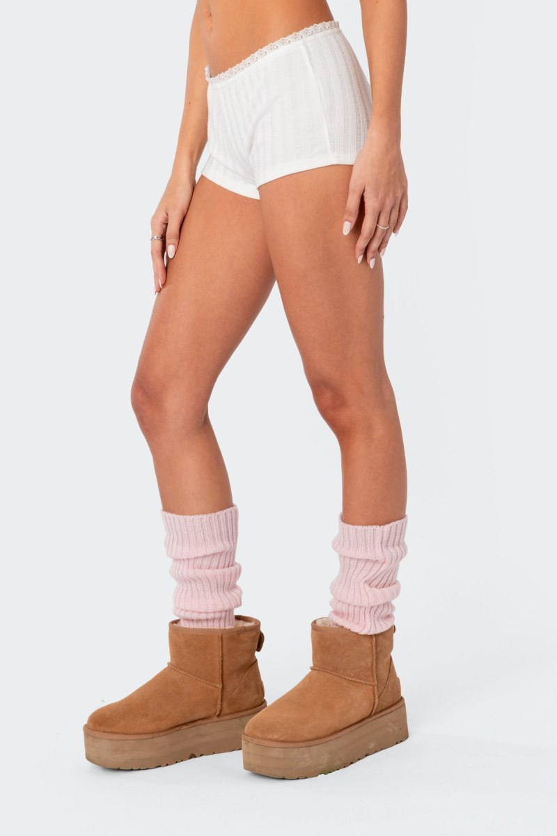Edikted Prissy Pointelle Micro Shorts White | USA YR910731N9