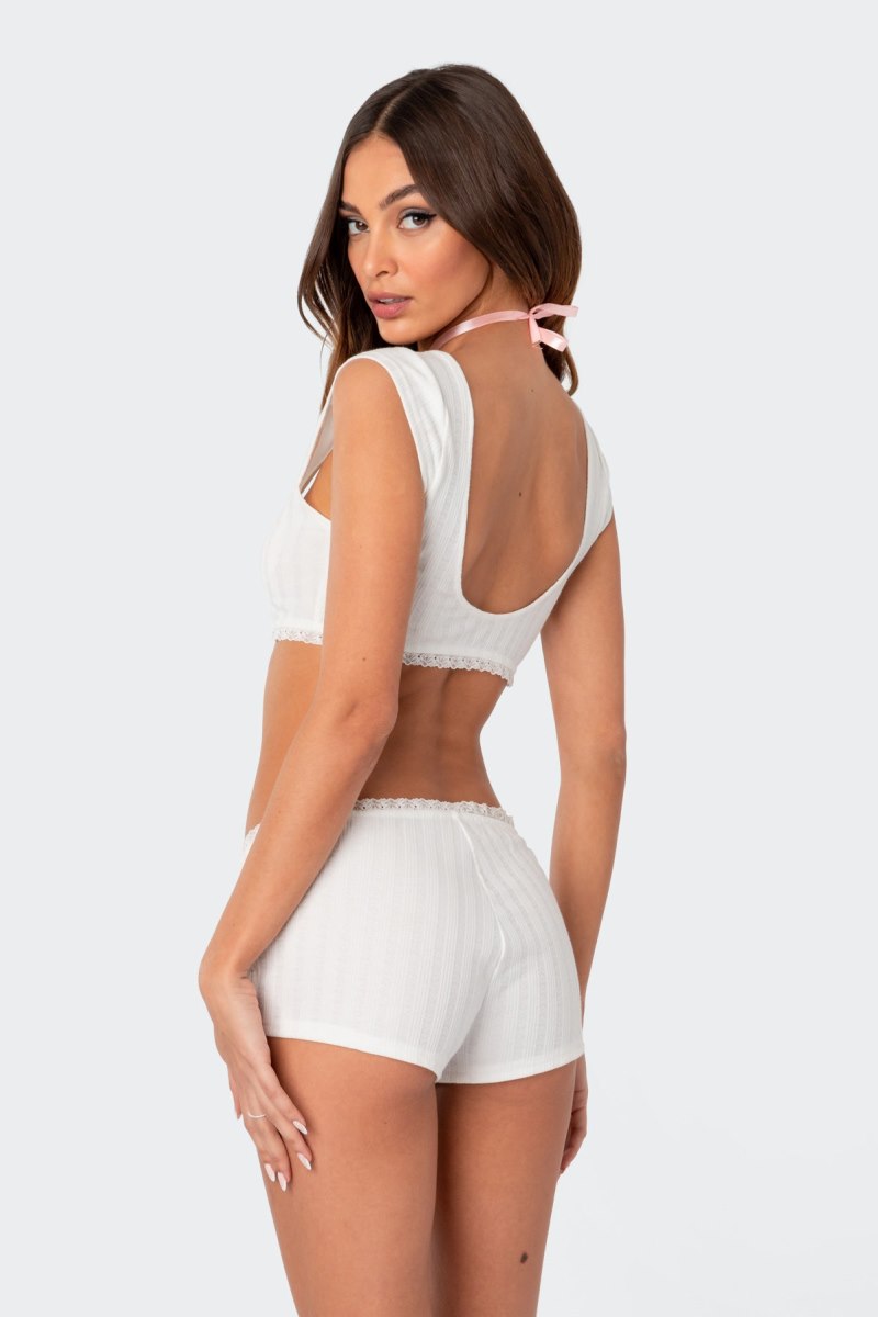 Edikted Prissy Pointelle Open Back Crop Tops White | USA KT692139E1