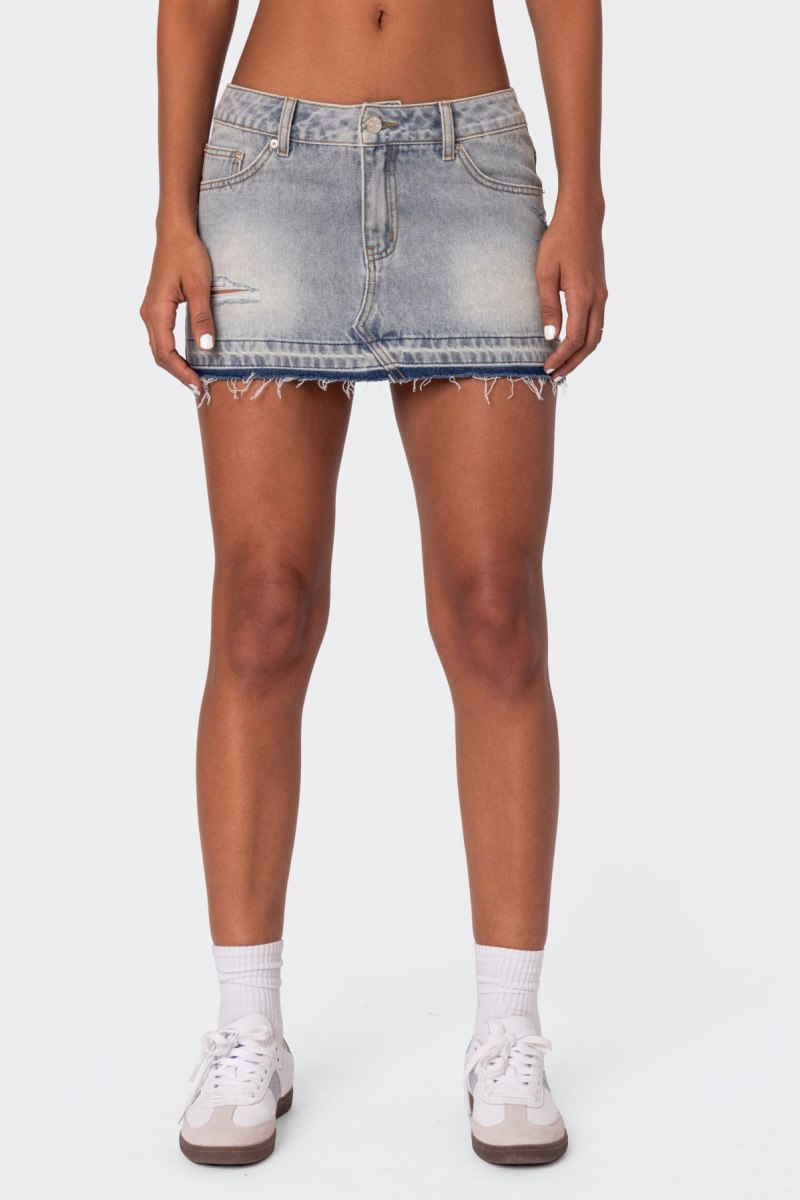 Edikted Priyanka Distressed Denim Mini Skirts Light Blue | USA NG158025C5