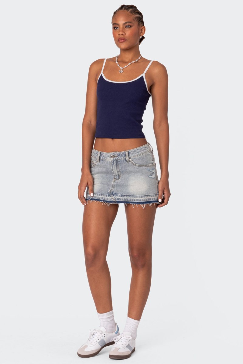 Edikted Priyanka Distressed Denim Mini Skirts Light Blue | USA NG158025C5