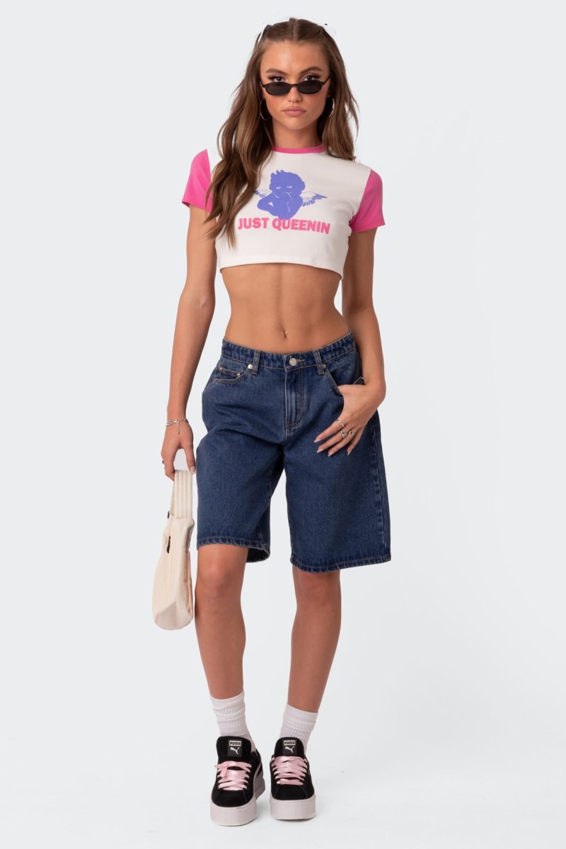 Edikted Queenin Cropped T Shirt Graphic Tops White | USA CI777177S5