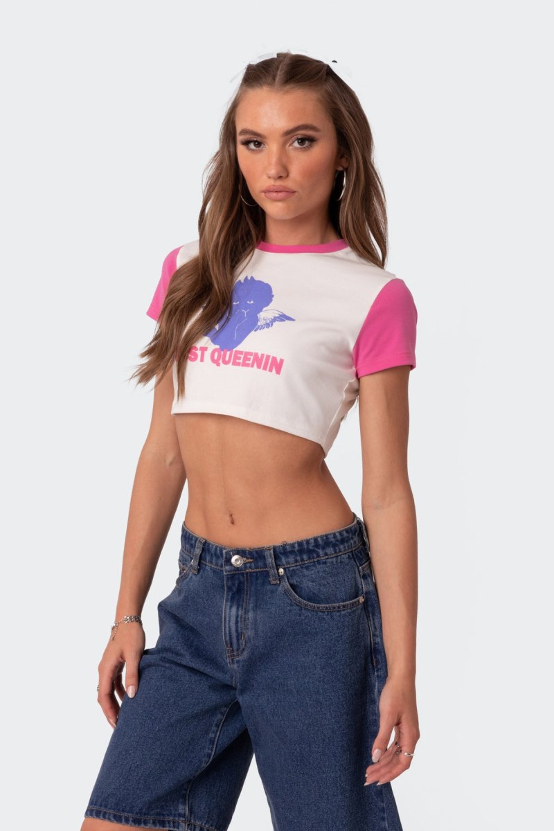 Edikted Queenin Cropped T Shirt Graphic Tops White | USA CI777177S5
