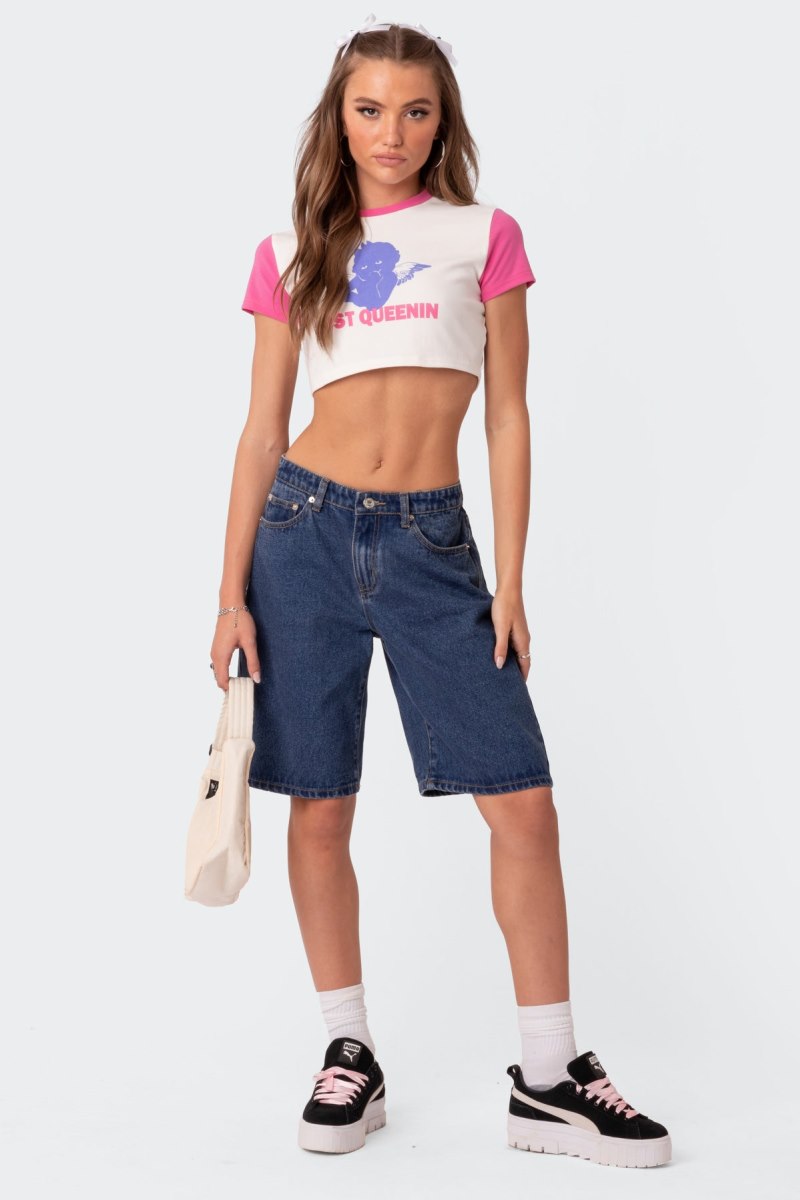 Edikted Queenin Cropped T Shirts White | USA PY850335K2