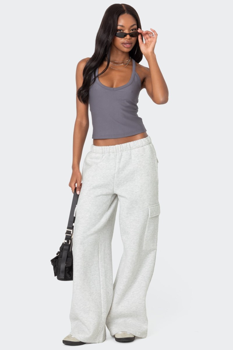 Edikted Racer Back Halter Tank Top Gray | USA ZS301850U1
