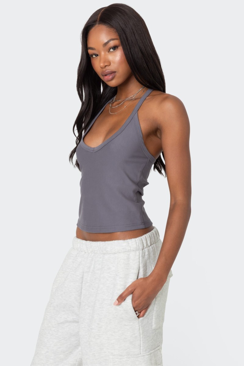 Edikted Racer Back Halter Tank Top Gray | USA ZS301850U1