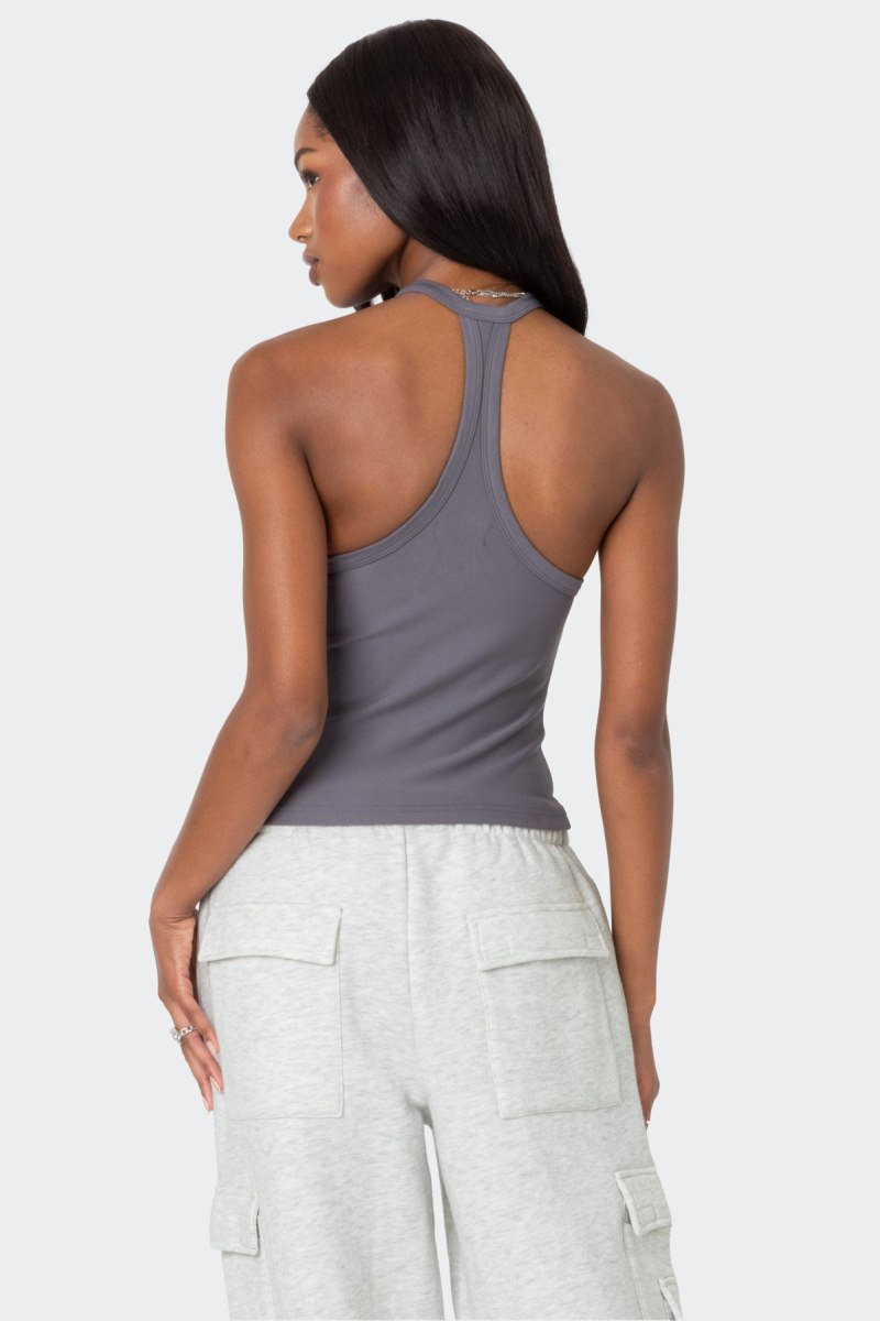 Edikted Racer Back Halter Tank Top Gray | USA ZS301850U1