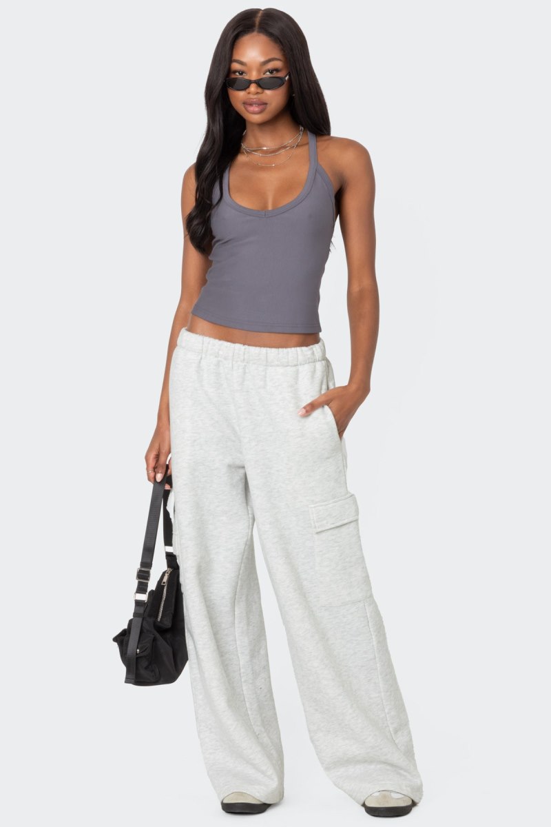 Edikted Racer Back Halter Tank Top Gray | USA ZS301850U1