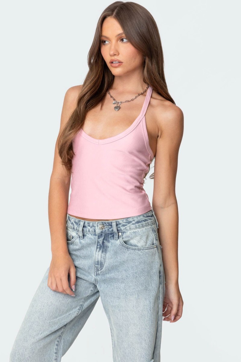 Edikted Racer Back Halter Tank Top Gray | USA HF283608B0