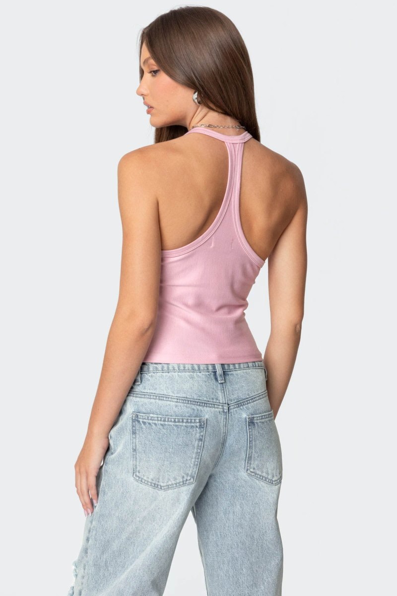 Edikted Racer Back Halter Tank Top Gray | USA HF283608B0