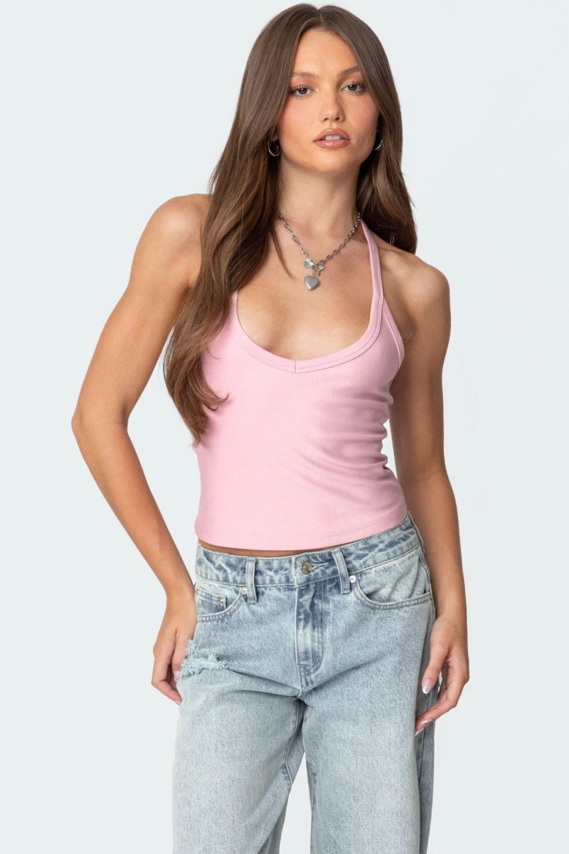 Edikted Racer Back Halter Tank Top Gray | USA HF283608B0