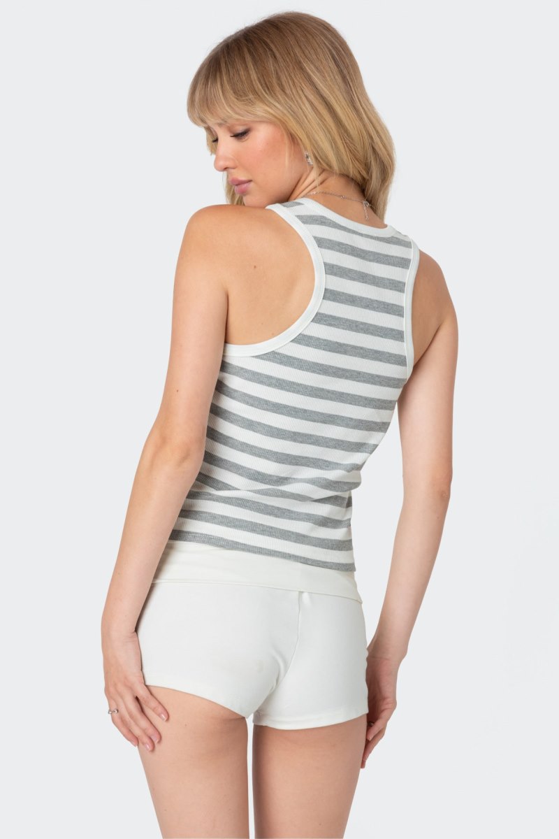 Edikted Racer Striped Ribbed Tank Top Gray Melange | USA JG951245Y4