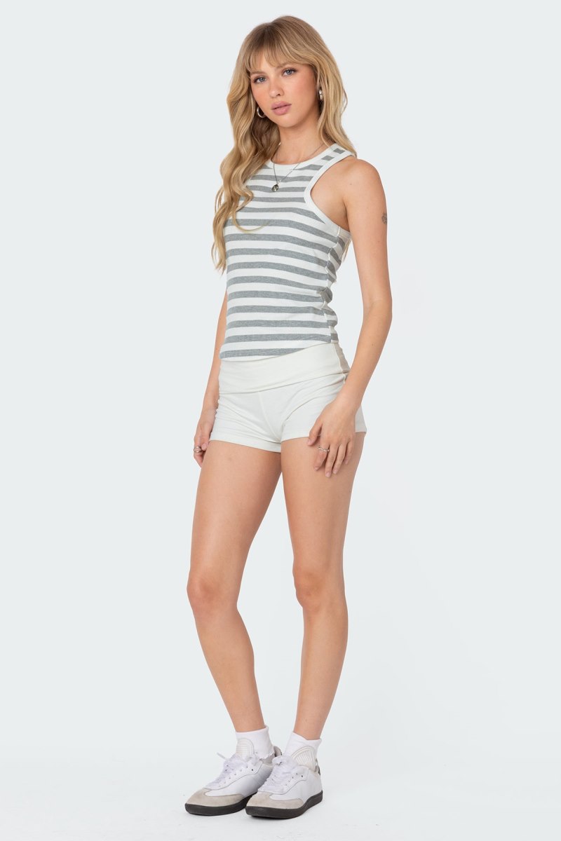 Edikted Racer Striped Ribbed Tank Top Gray Melange | USA JG951245Y4