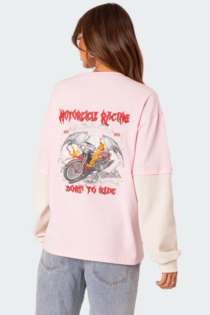 Edikted Racing Oversized Layered T Shirt Graphic Tops Light Pink | USA RJ808490G3