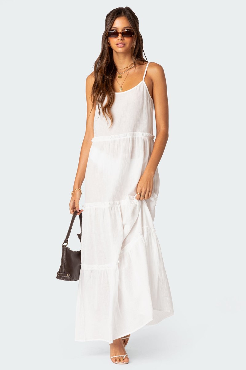 Edikted Radiant Tiered Maxi Dress Maxi Dress White | USA OF082298W0