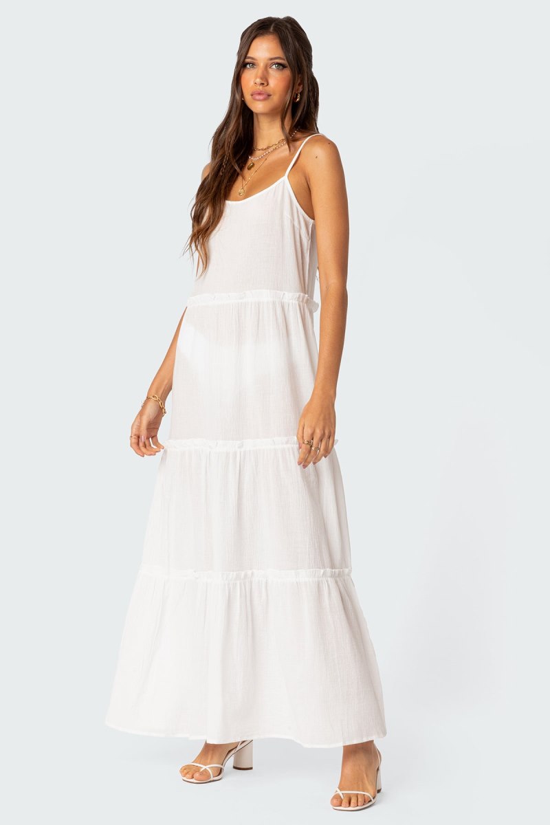 Edikted Radiant Tiered Maxi Dress Maxi Dress White | USA OF082298W0
