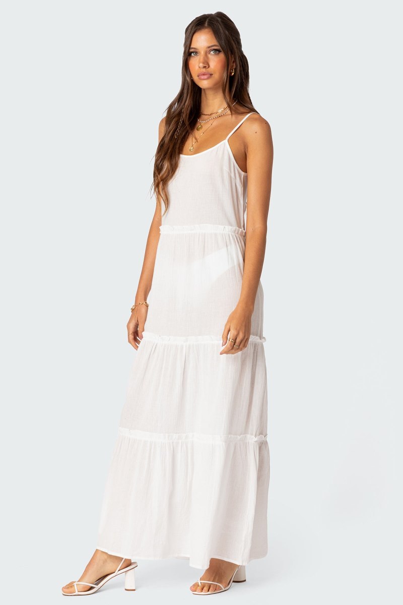 Edikted Radiant Tiered Maxi Dress Maxi Dress White | USA OF082298W0