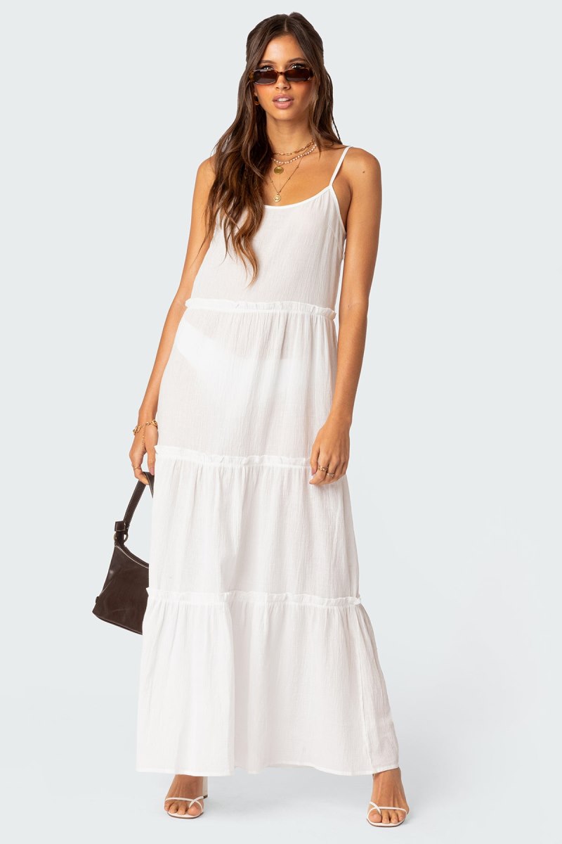 Edikted Radiant Tiered Maxi Dress Maxi Dress White | USA OF082298W0