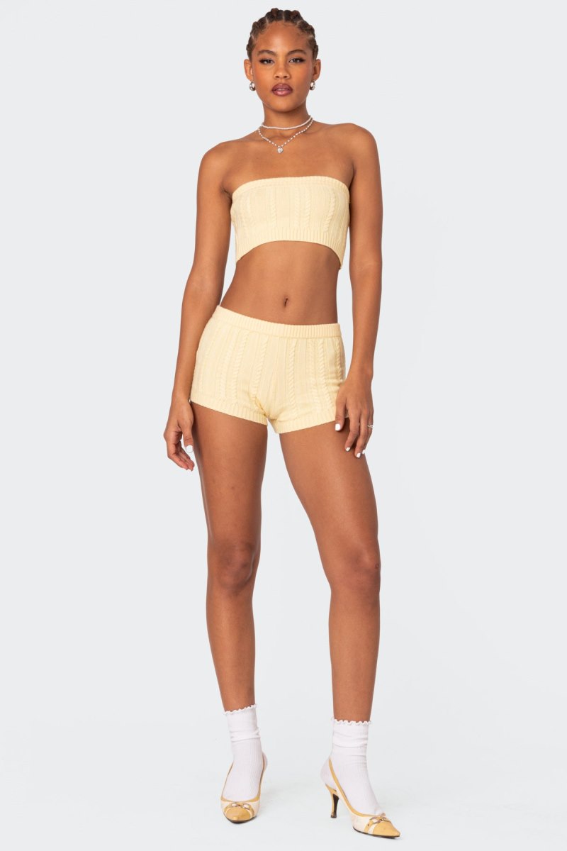Edikted Raegan Cable Knit Bandeau Strapless Tops Yellow | USA KT010731A9