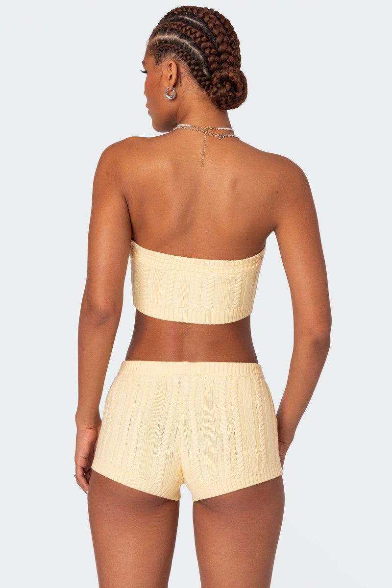 Edikted Raegan Cable Knit Bandeau Strapless Tops Yellow | USA KT010731A9