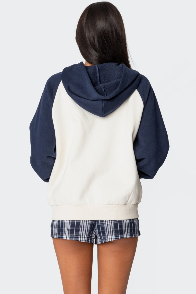 Edikted Raglan Bow Oversized Hoodie Navy And Cream | USA CR421842Q0