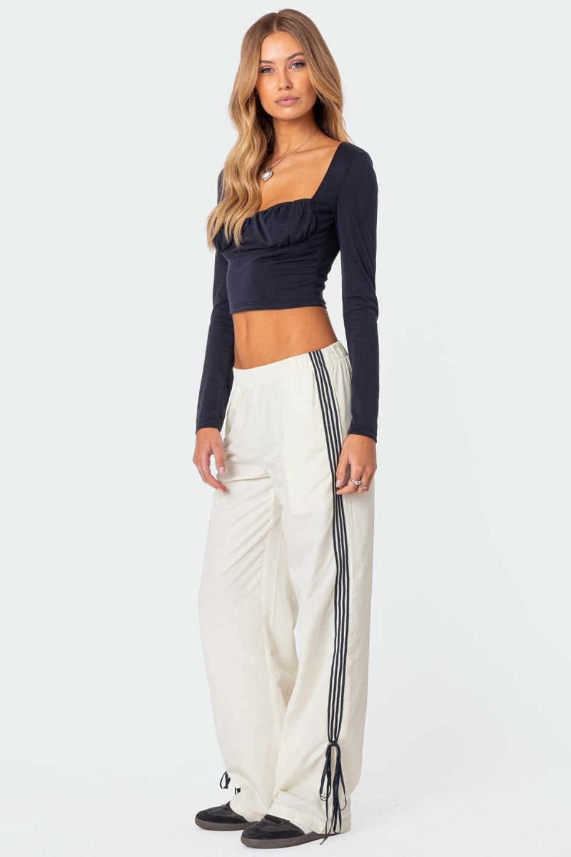 Edikted Rain Cupped Long Sleeve Crop Tops Navy | USA LX340764T8