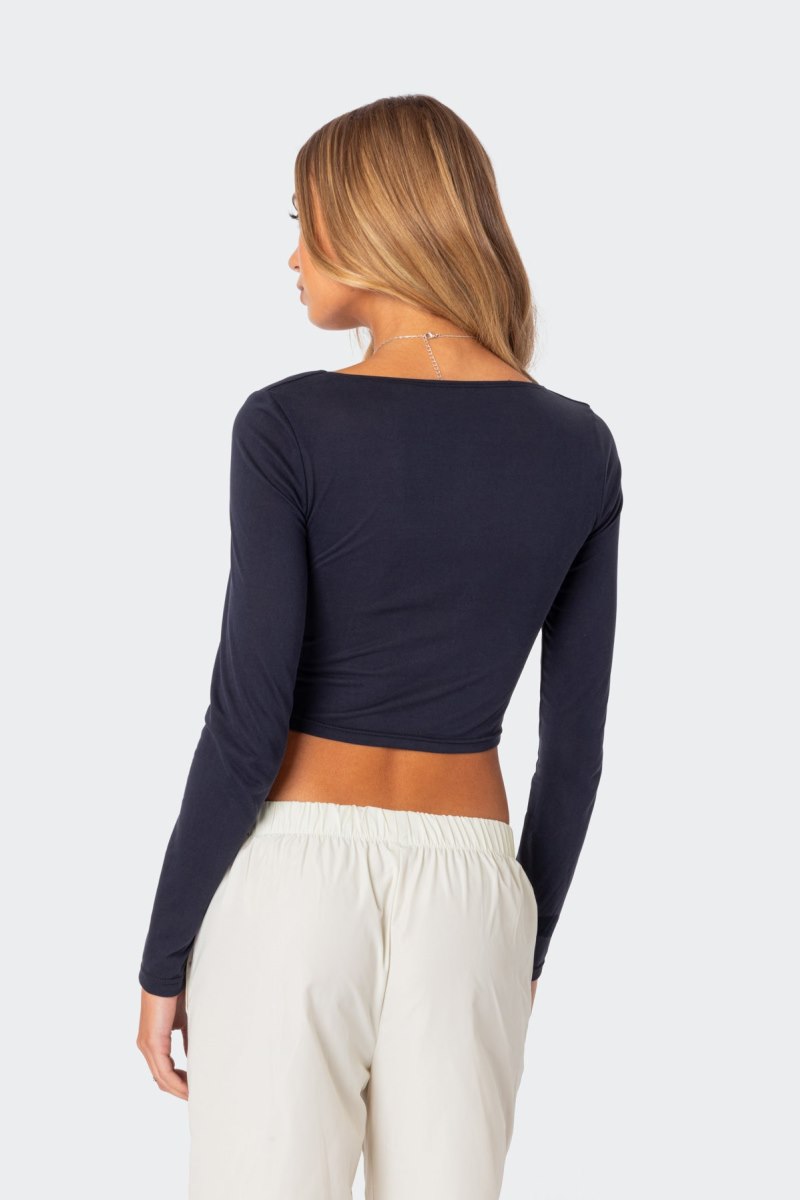 Edikted Rain Cupped Long Sleeve Tops Navy | USA UN278897V0