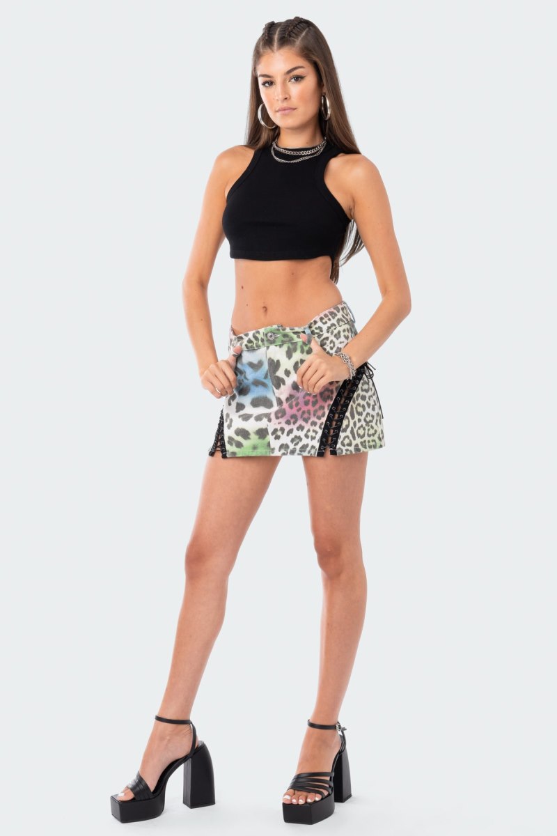 Edikted Rainbow Leopard Denim Skirts Mix | USA FY425052P0