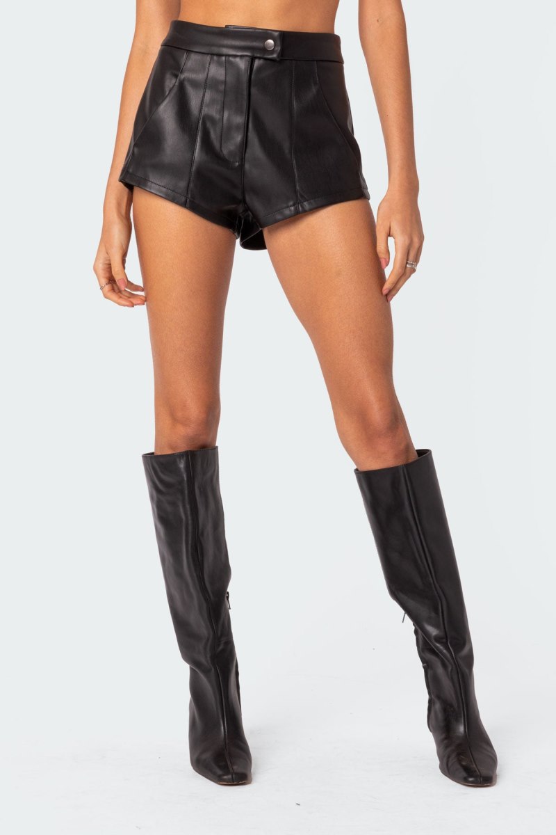 Edikted Ramona High Rise Faux Leather Micro Shorts Black | USA IY122832C8
