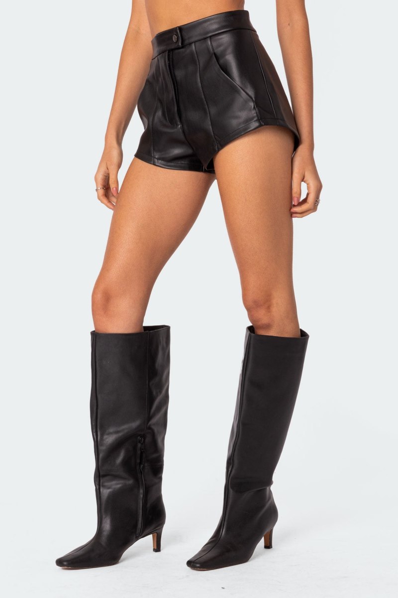 Edikted Ramona High Rise Faux Leather Micro Shorts Black | USA IY122832C8