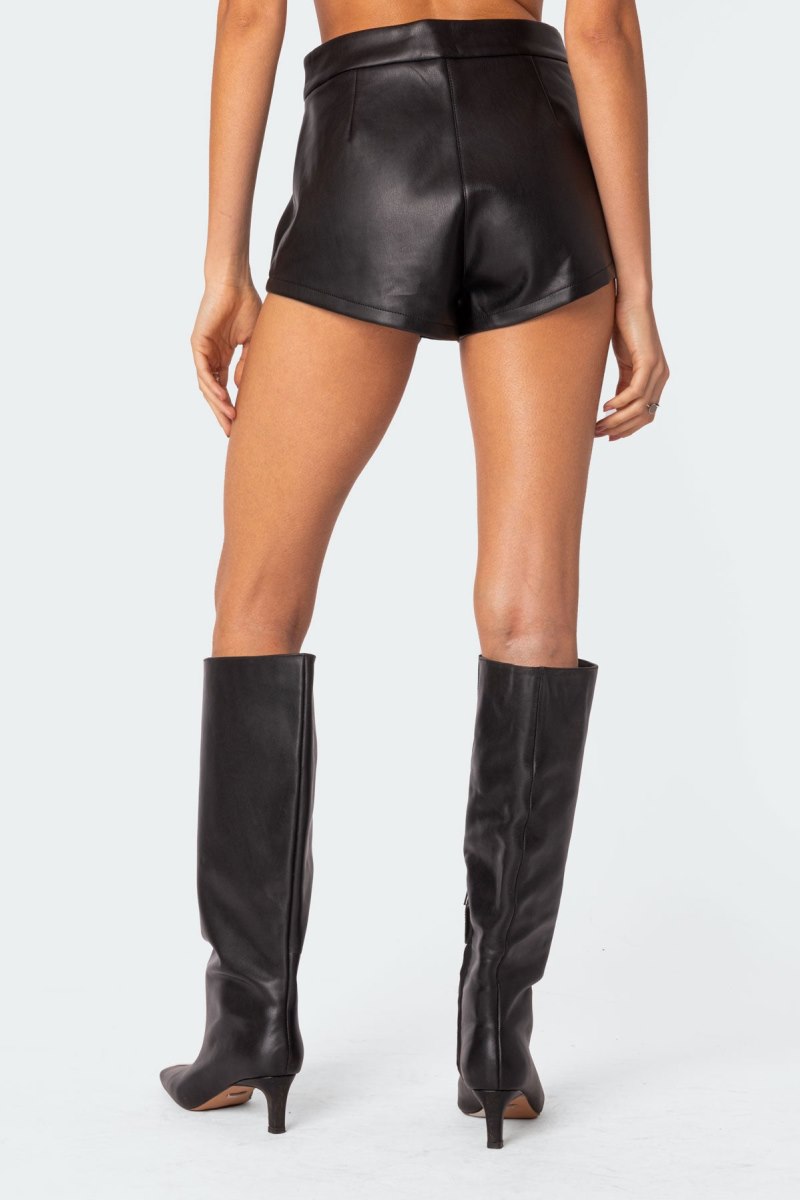 Edikted Ramona High Rise Faux Leather Micro Shorts Black | USA IY122832C8