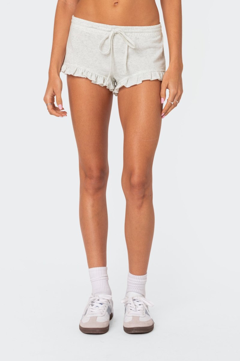 Edikted Randi Ruffled Micro Shorts Gray Melange | USA EA406110M1