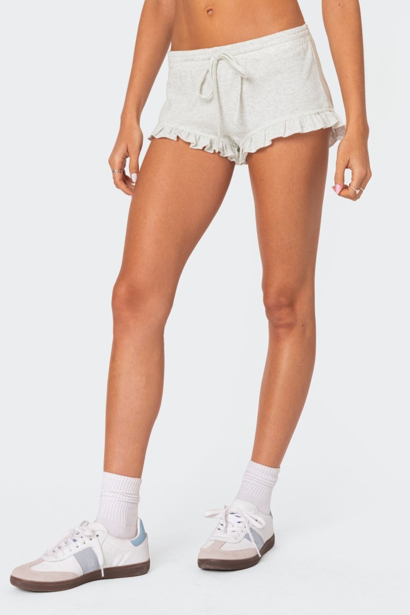 Edikted Randi Ruffled Micro Shorts Gray Melange | USA EA406110M1