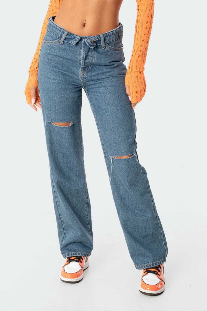 Edikted Raquel Folded Jeans Blue | USA EZ206610D1
