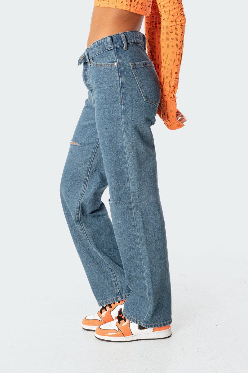Edikted Raquel Folded Jeans Blue | USA EZ206610D1