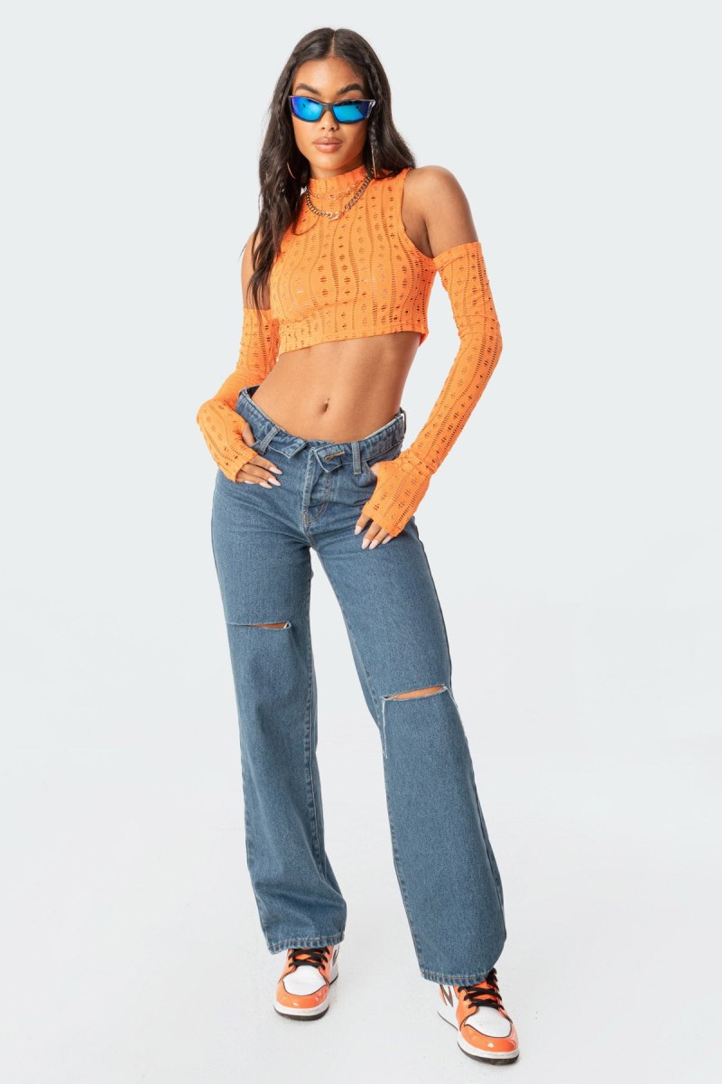Edikted Raquel Folded Jeans Blue | USA EZ206610D1