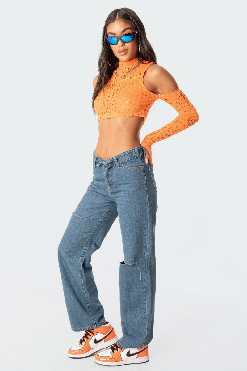 Edikted Raquel Folded Jeans Blue | USA EZ206610D1