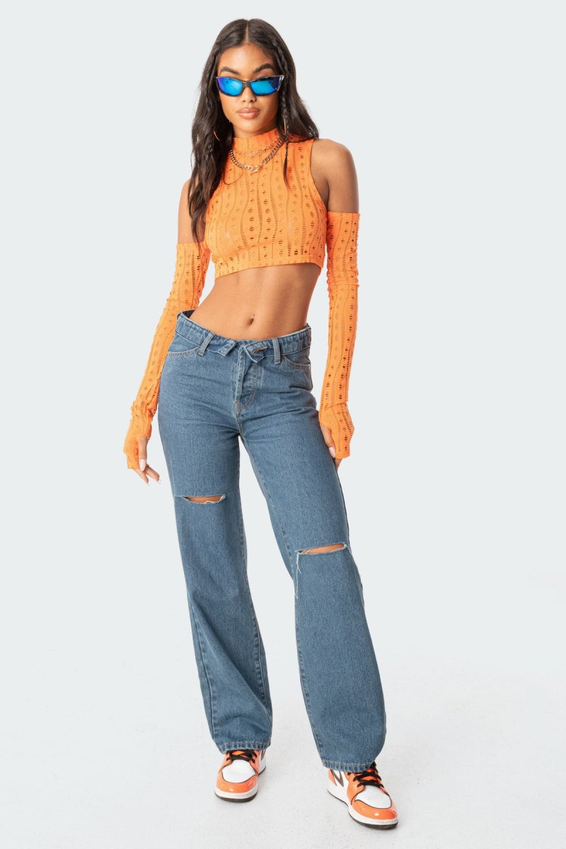 Edikted Raquel Folded Jeans Blue | USA EZ206610D1