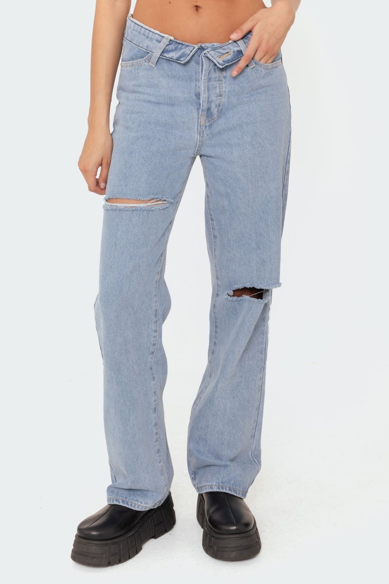 Edikted Raquel Folded Jeans Blue | USA QJ458985K2