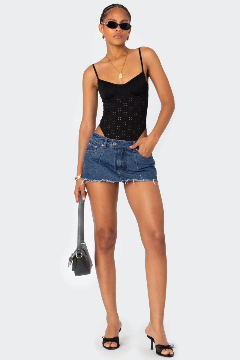 Edikted Raven Cupped Eyelet Bodysuit Black | USA SG590149W9