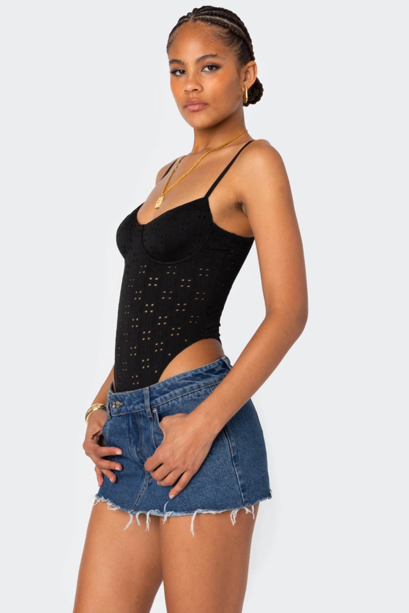 Edikted Raven Cupped Eyelet Bodysuit Black | USA SG590149W9