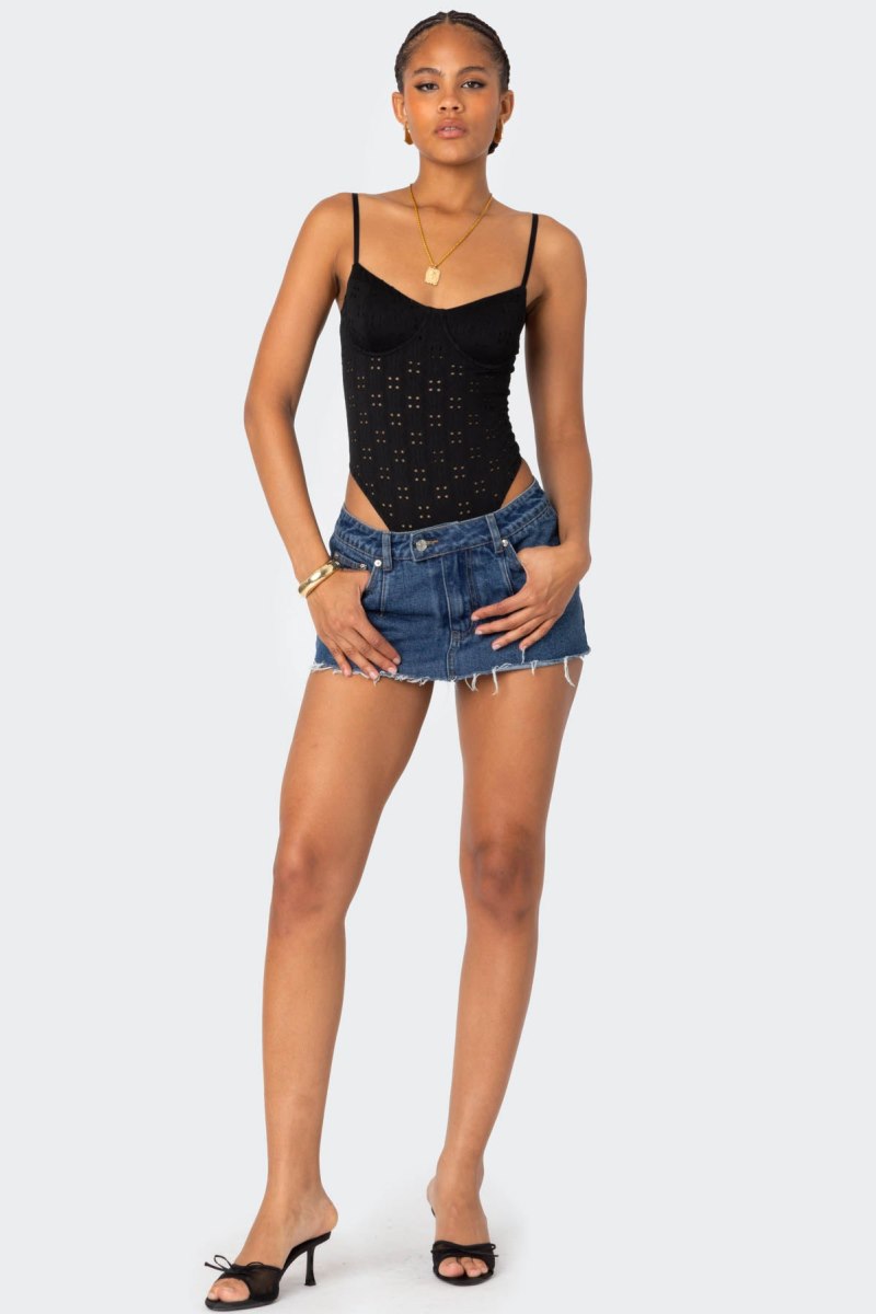 Edikted Raven Cupped Eyelet Bodysuit Black | USA SG590149W9