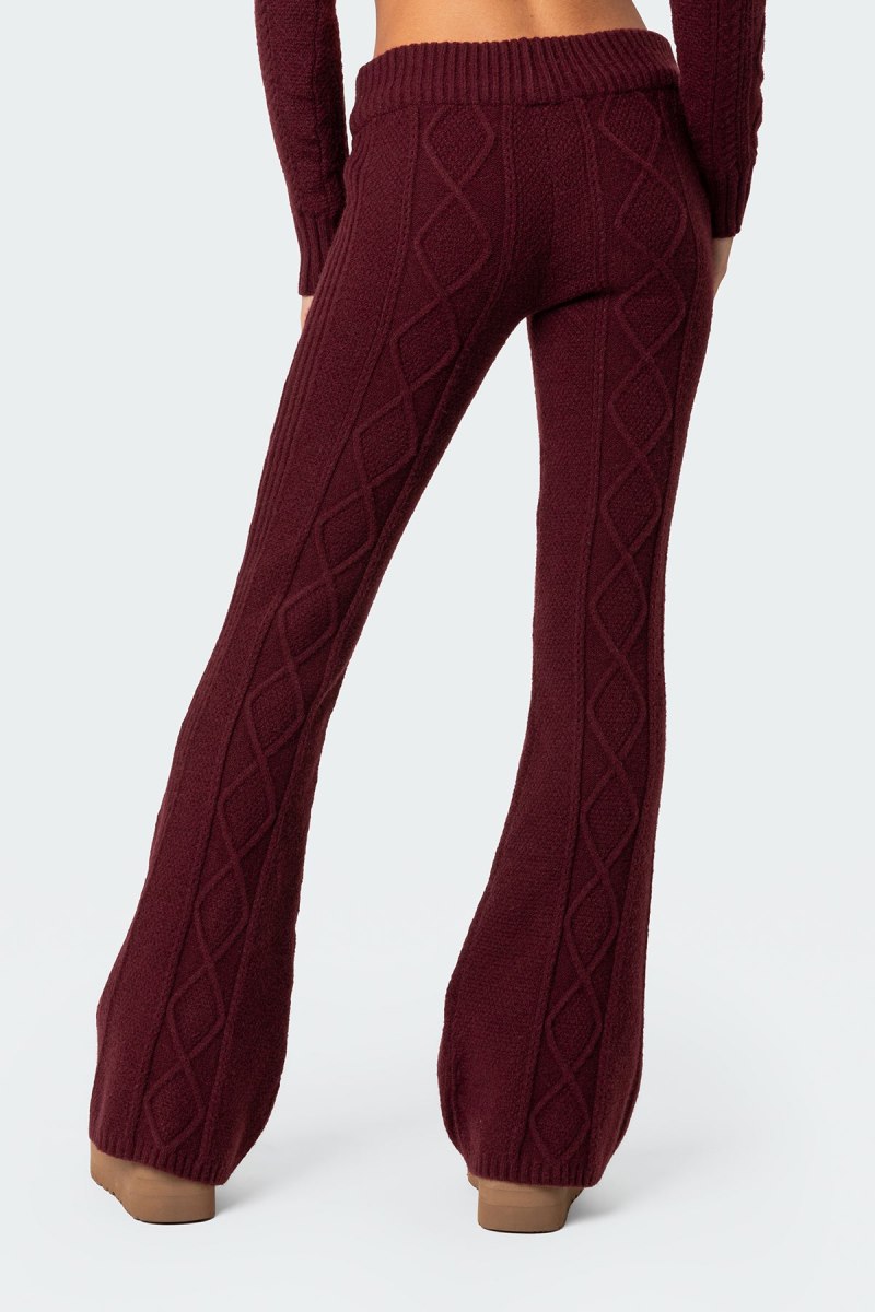 Edikted Ray Cable Knit Flared Pants Burgundy | USA LF034703G5