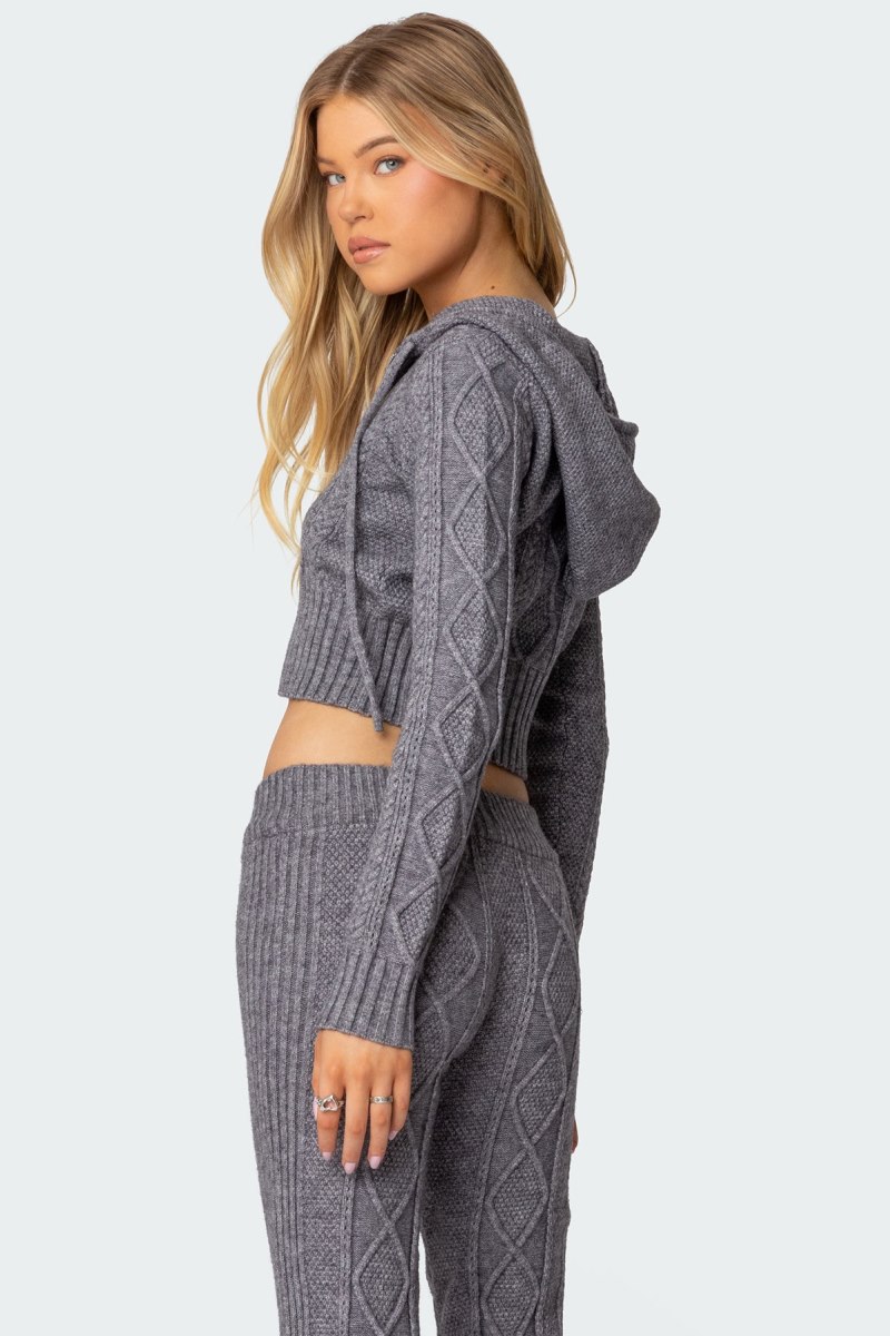 Edikted Ray Cable Knit Hooded Cardigan Burgundy | USA WE213621E3