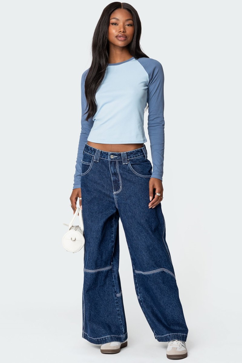 Edikted Raya Long Sleeve Tops Blue | USA JT067836C5