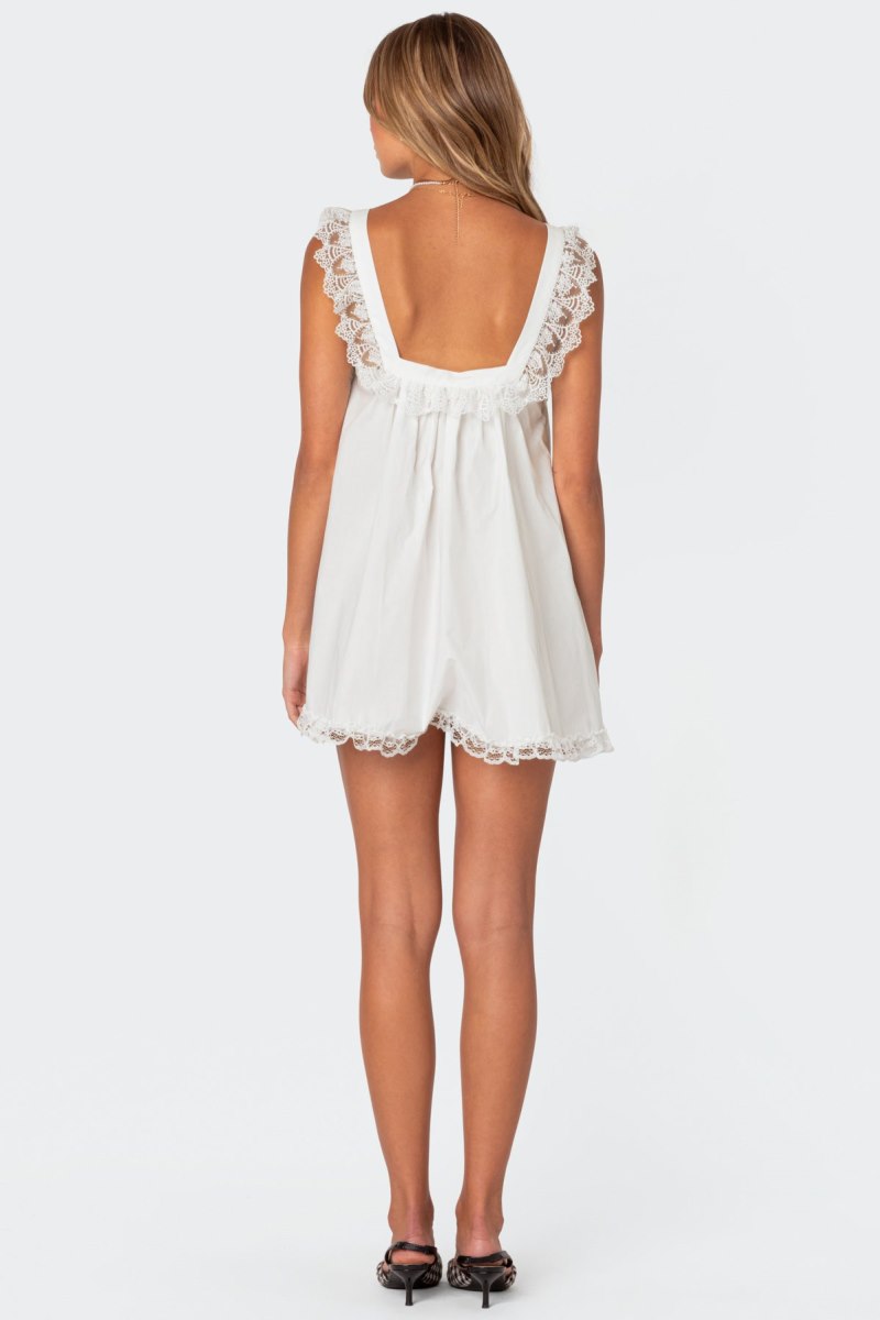 Edikted Rayne Lacey Babydoll Mini Dress Black And White | USA PU689888W3