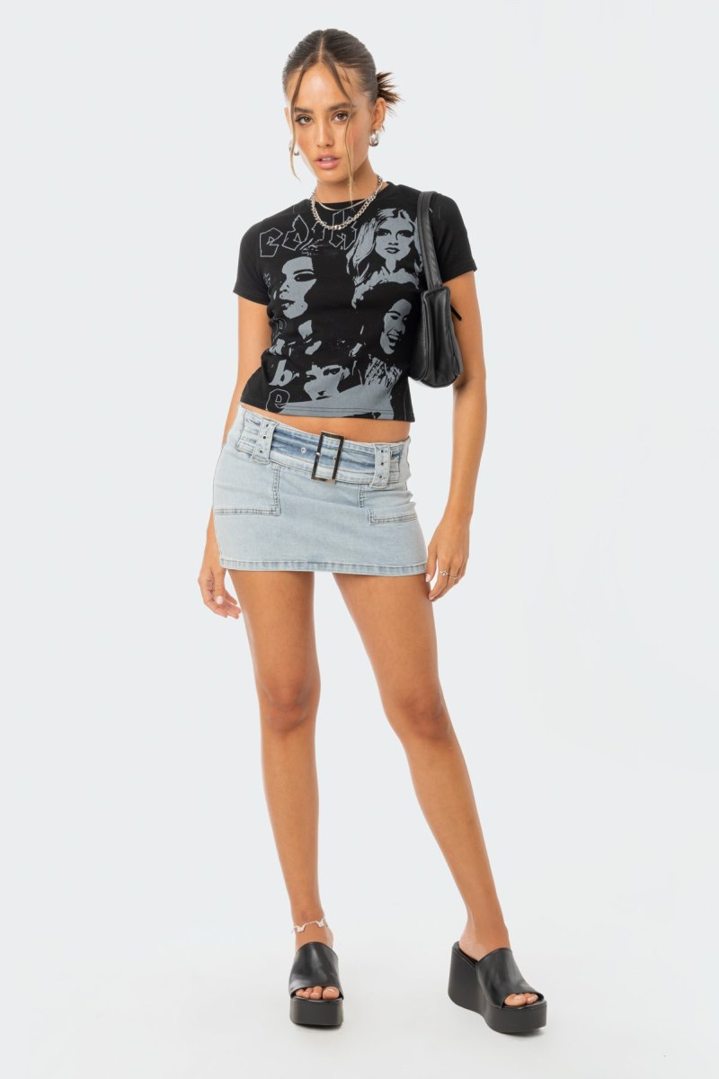 Edikted Read My Face T-Shirt Graphic Tops Black | USA UM831543C0