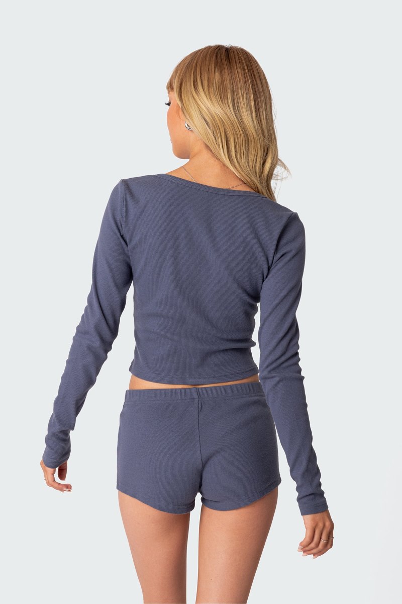 Edikted Rebekah Ribbed Long Sleeve Tops Black | USA TT392709T5
